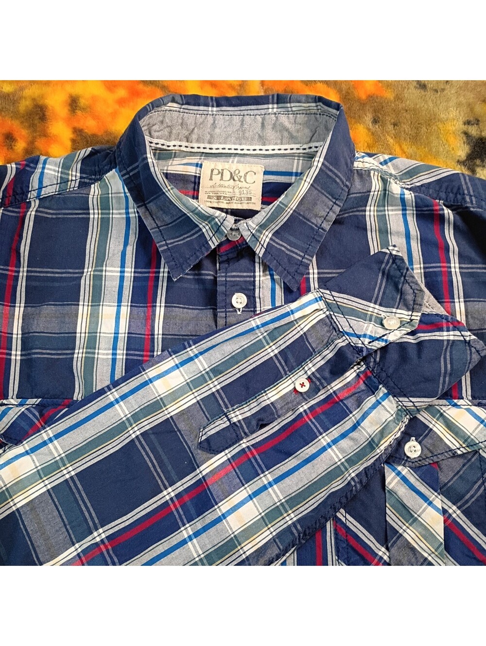 PD&C Men's XL Blue Plaid Long Sleeve Button-Up Shirt